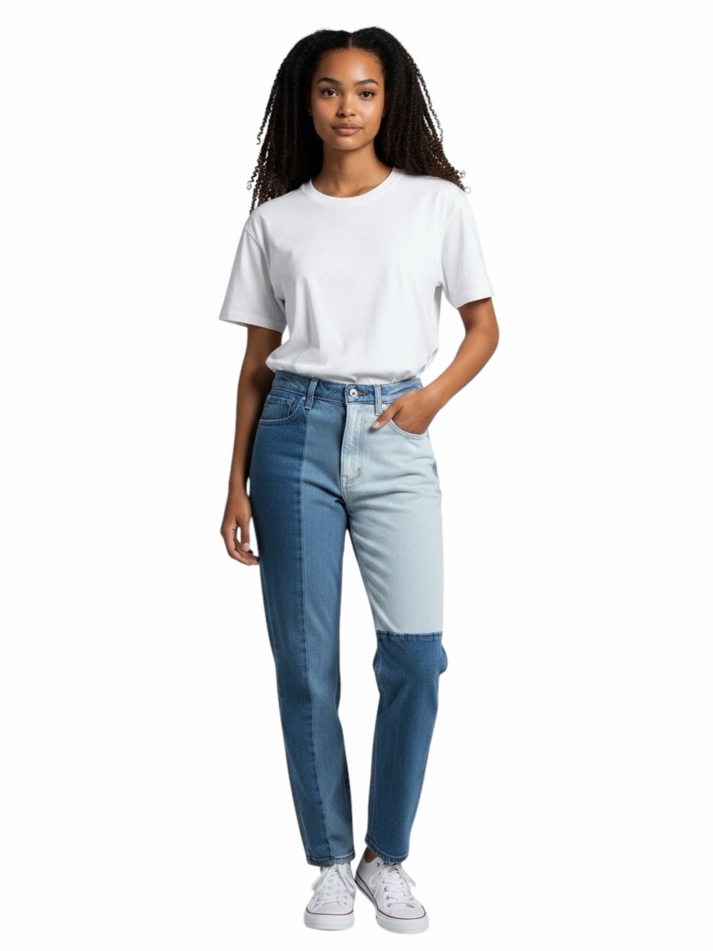 Hollister•Curvy High Rise Mom Jean Patchwork Two Tone